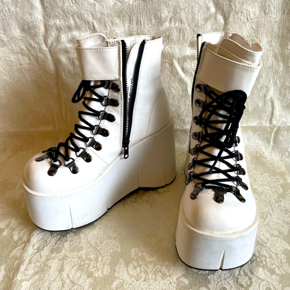 Demonia White Platform Boots with Chunky Sole